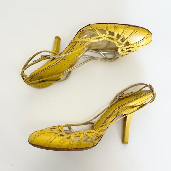 Fornarina Yellow Strappy Closed Toe Pumps Heels (RARE), Size 7 or 37 - Picture 4 of 5